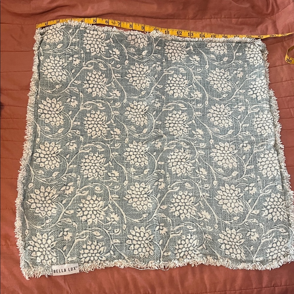 Bella Lux Blue Floral Textured Pillow Cover